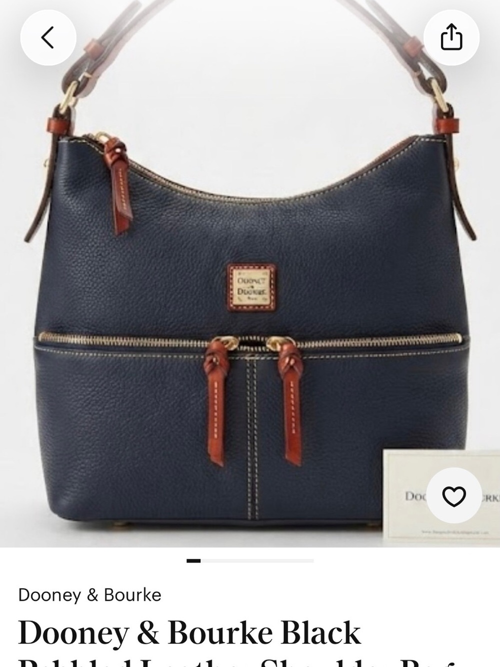 Dooney & Bourke Navy Pebble Leather Shoulder Bag with Brown Trim